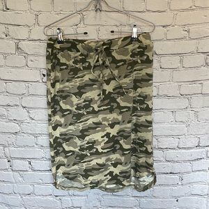 Drawstring Camo Midi Skirt